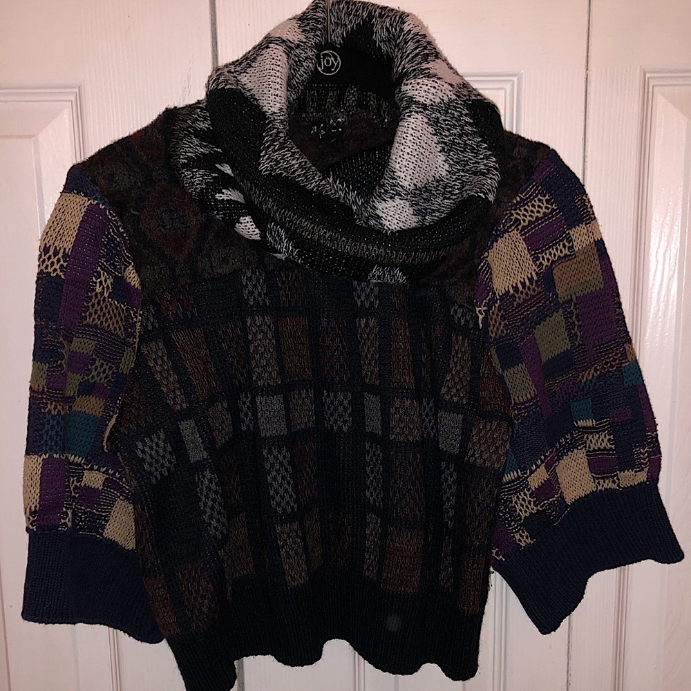 Multi-pattern turtleneck sweater